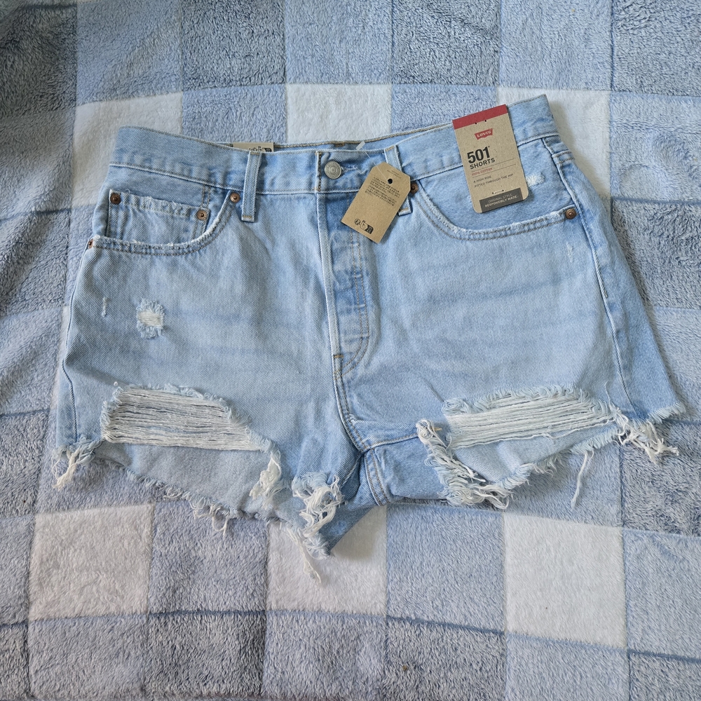 Levi's 501 Light Blue Distressed Jean Shorts